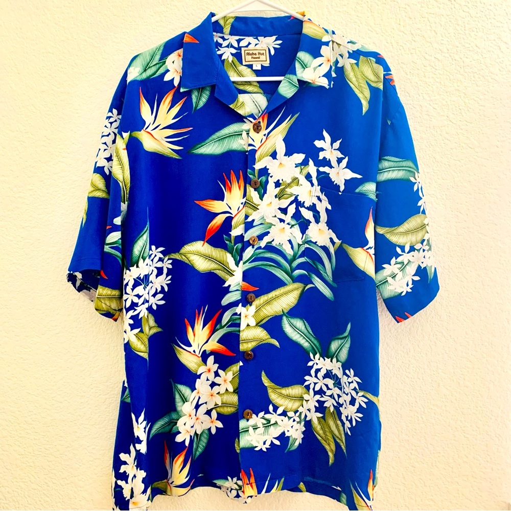 Hawaiian Hut Mens Shirt Large Hawaiian Tropical Casual Short Sleeve Button Down